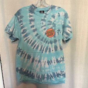 Santa Cruz Skateboards Aqua Tie-Dye Logo Tee with Orange Logo